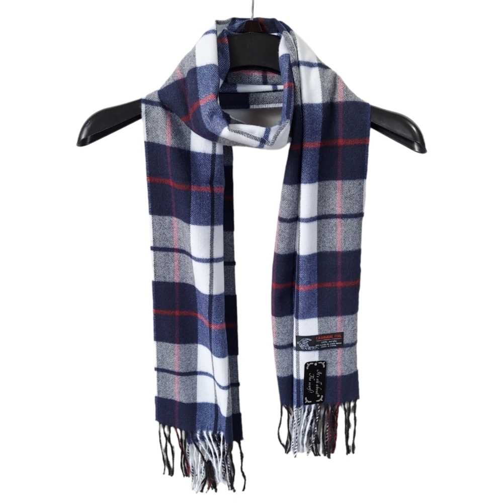 Classic Scarf Navy Blue Womens Unisex Neck Scarf Plaid Winter Scarf Warm Acrylic - Picture 7 of 11